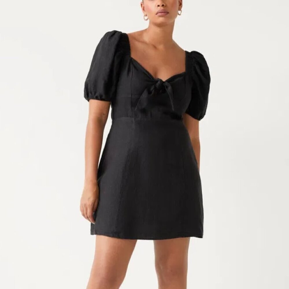 & Other Stories Black Bow Detail Linen Mini Dress US 12